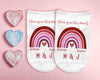 I love you this much always and forever pink rainbow design custom printed on white cotton no show socks.