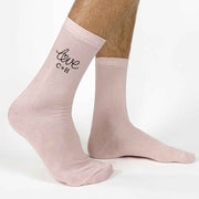 Custom dress socks digitally printed with love and couple's initials make a great gift idea