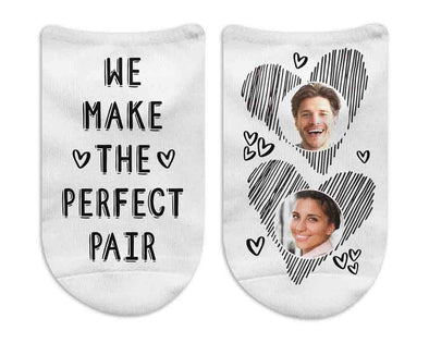 We make the perfect pair and your photos custom printed on the top of no show socks.