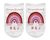 Always and forever with your initials and rainbow design custom printed on white cotton no show socks.