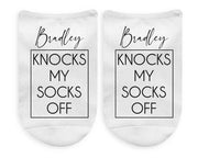 Knocks my socks off and personalized with a name printed on no show socks make a great valentines gift.
