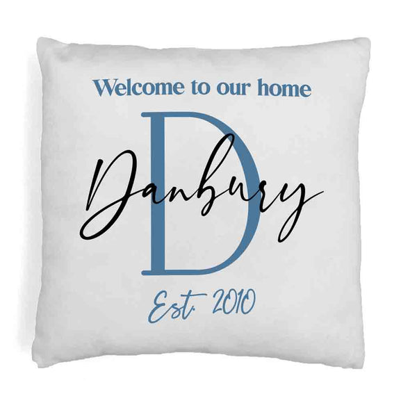 Welcome to our home design custom printed on throw pillow cover with your initial, name and year established.