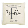 Welcome to our home design custom printed on throw pillow cover with your initial, name and year established.
