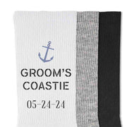 Coast guard style grooms coastie design digitally printed and personalized military themed wedding socks designed for all branches of the US military make the perfect wedding day accessory keepsake gift.