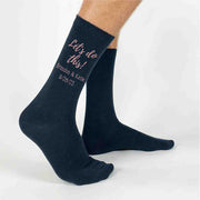 Let's Do This digitally printed on the side of the socks personalized with your wedding date and names for the groom on his wedding day.