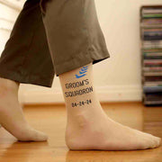 Personalized wedding socks with your wedding date and grooms squadron military branch design custom printed socks make a great keepsake accessory on your wedding day.