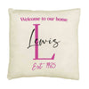 Welcome to our home design custom printed on throw pillow cover with your initial, name and year established.