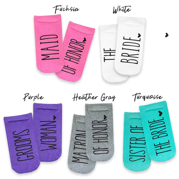 Bridesmaids gifts with the wedding role digitally printed on the bottom of the foot.