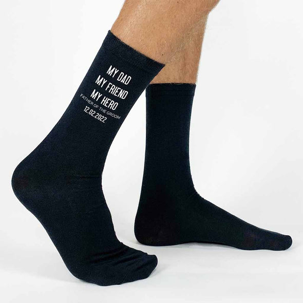 Father of the Groom black dress socks custom printed and personalized