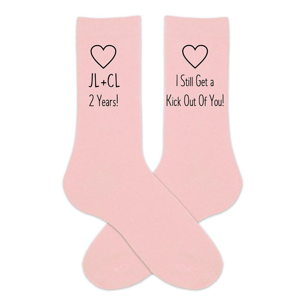 2 year anniversary gift for husband, blush pink socks with couple's initials