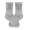 Heather gray cotton anniversary socks personalized for husband and wife
