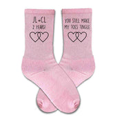 Pink cotton anniversary socks personalized for husband and wife