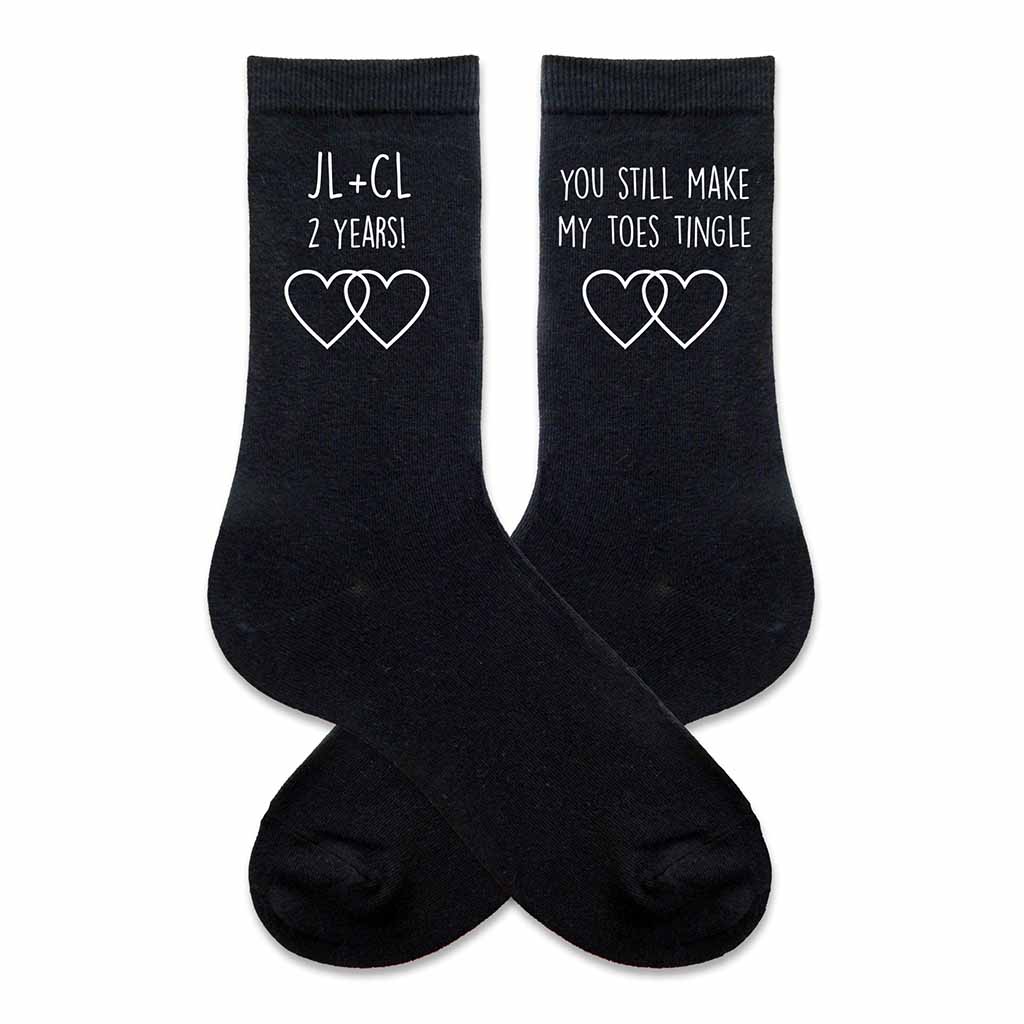 2nd anniversary personalized dress socks custom printed with initials