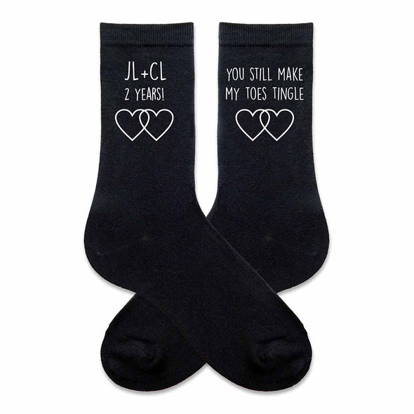 2nd anniversary personalized dress socks custom printed with initials