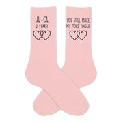 Celebrate your two year anniversary with a pair of custom personalized blush pink cotton socks