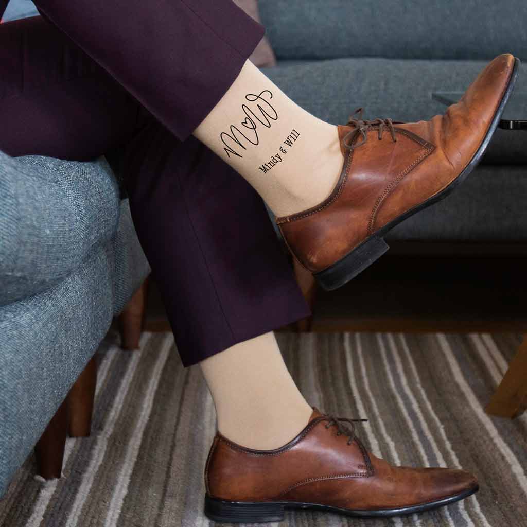 Wedding socks custom printed with couples initials and names