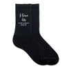 Custom printed wedding socks for the groom with names and date