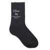 Custom printed wedding socks for the groom with couples names and date