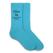 Custom printed wedding socks with couples names and date