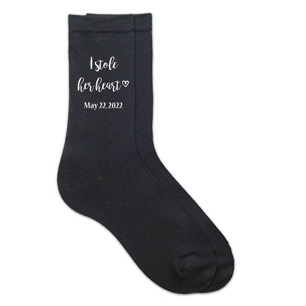 Personalized wedding socks for the groom with date