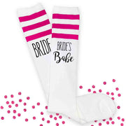 Bachelorette party knee high socks custom printed with bride and bride's babes!