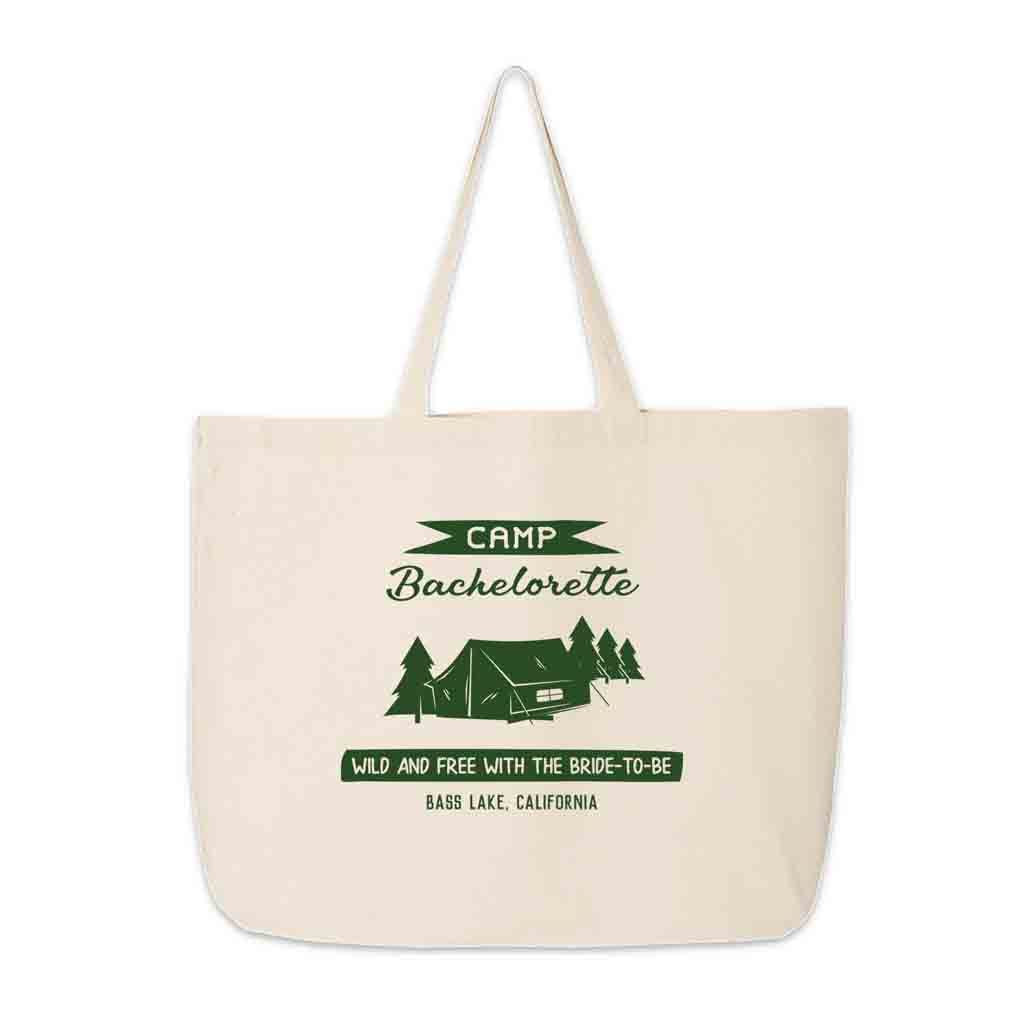 Custom printed camp bachelorette weekend tote bag