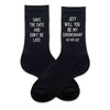 Personalized groomsmen proposal black dress socks custom printed with name and date