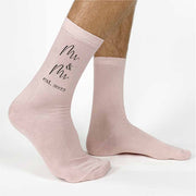 Mr. & Mr. digitally printed in black ink on blush cotton dress socks