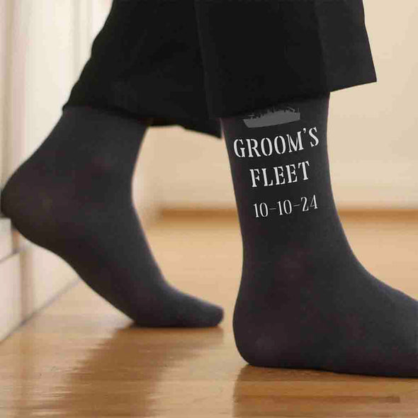 Grooms fleet personalized military themed wedding socks designed for all branches of the US military make these a special wedding keepsake for all your military groomsmen.