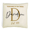 Welcome to our home design custom printed on throw pillow cover with your initial, name and year established.
