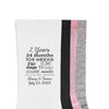 Two year anniversary digitally printed with the timeline and your wedding date on the side of cotton crew socks.
