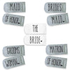 Wedding party bridal party socks digitally printed wedding roles on the bottom of the socks.