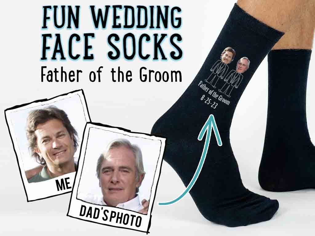 Custom printed wedding socks for the father of the groom.
