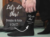 Personalized wedding day socks custom printed for the groom personalized with your names and wedding date digitally printed on the side of the socks.