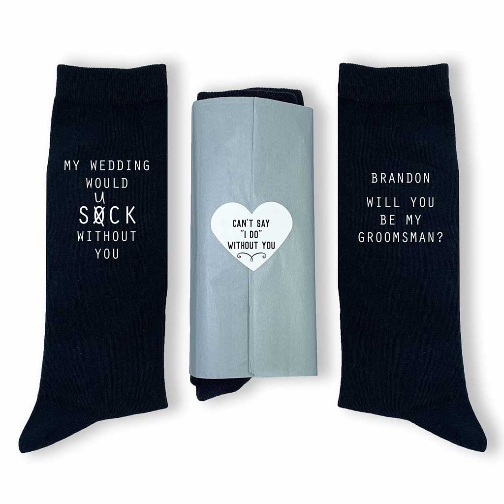 Custom printed wedding socks to propose to your groomsmen in style.