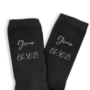 Custom printed wedding role and wedding date digitally printed on the side of the socks.