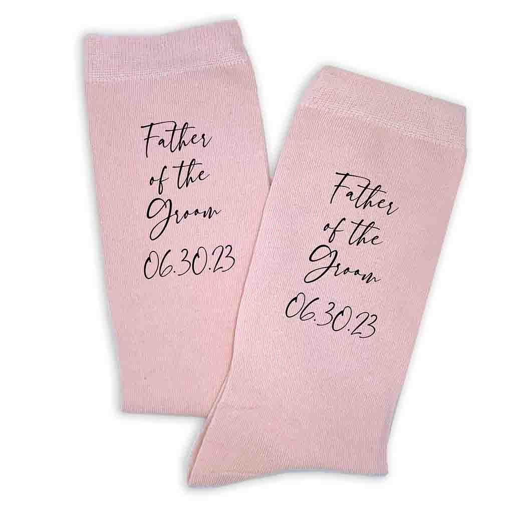 Custom printed wedding role and wedding date digitally printed on the side of the socks.