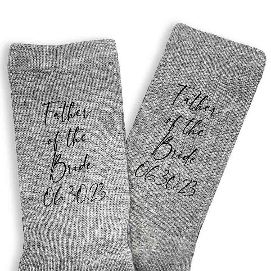 Custom printed wedding role and wedding date digitally printed on the side of the socks.