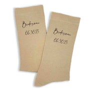 Custom printed wedding role and wedding date digitally printed on the side of the socks.