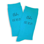 Custom printed wedding role and wedding date digitally printed on the side of the socks.