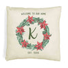 Welcome to our home custom printed on throw pillow cover with holiday theme design and personalized initial and established year.
