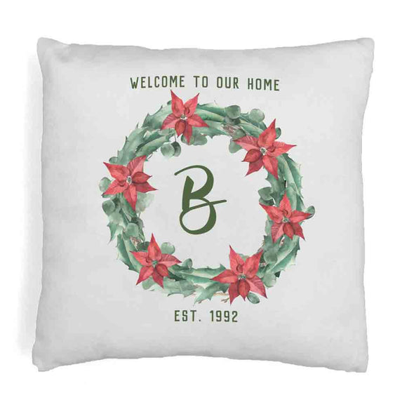 Personalized holiday accent throw pillow for home decor personalized with your year established and initial.