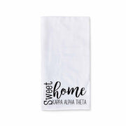 White cotton kitchen towel digitally printed with sweet home Kappa Alpha Theta sorority design.