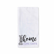 Sweet home Sigma Kappa sorority design custom printed on white cotton ringspun cotton kitchen dishtowel.