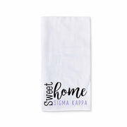 Sweet home Sigma Kappa sorority design custom printed on white cotton ringspun cotton kitchen dishtowel.
