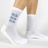 Highlight your Delta Delta Delta pride with a pair of these Delta Delta Delta white cotton crew socks printed in sorority colors. 