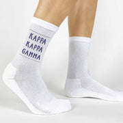 Highlight your Kappa Kappa Gamma pride with a pair of these Kappa Kappa Gamma white cotton crew socks printed in sorority colors. 