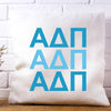 ADP sorority letters x3 in sorority colors custom printed on white or natural cotton throw pillow cover.