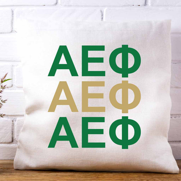 AEP sorority letters x3 in sorority colors custom printed on white or natural cotton throw pillow cover.a