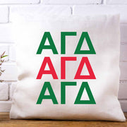 AGD sorority letters x3 in sorority colors custom printed on white or natural cotton throw pillow cover.